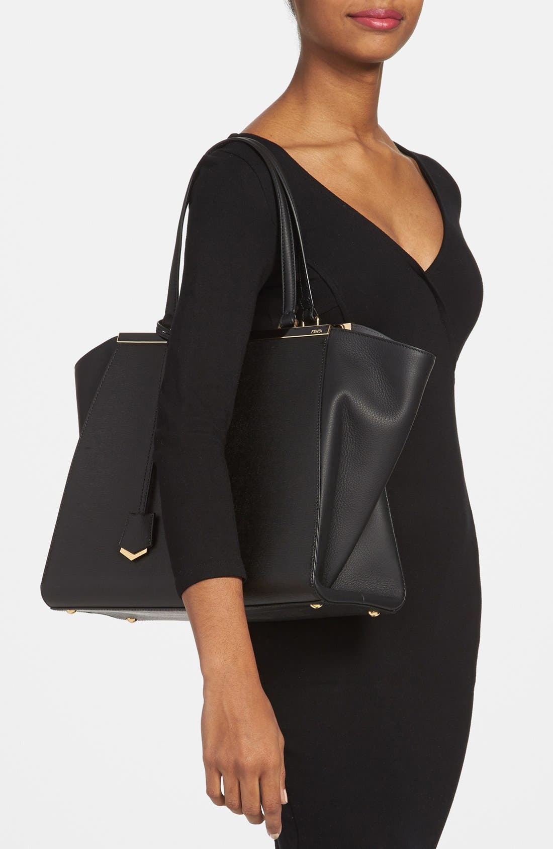 '3Jours' Leather Shopper, Alternate, color, BLACK