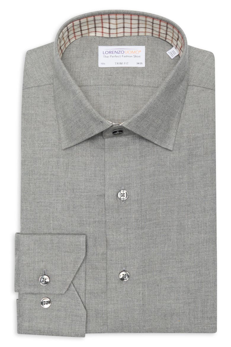 Trim Fit Heathered Cotton Dress Shirt, Alternate, color, STERLING