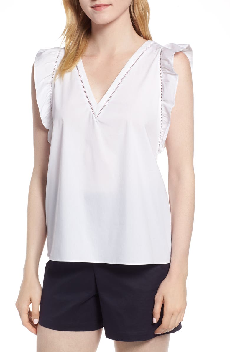 1901 Ruffle Cotton Poplin Blend Top, Main, color,