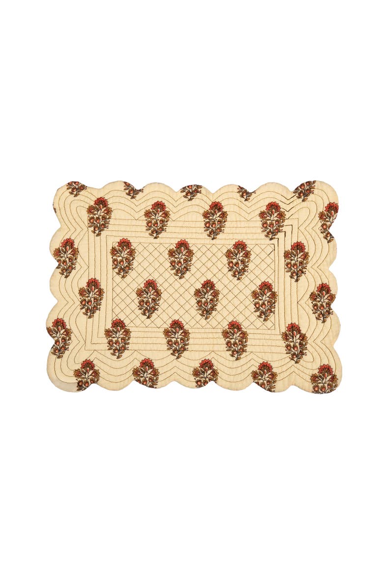 Dorothy Autumnal Brown Quilted Scalloped Paisley Floral Placemats Set of 6, 13" x 19", Alternate, color, Black
