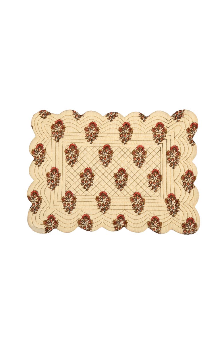 C&F Home Dorothy Autumnal Brown Quilted Scalloped Paisley Floral Placemats Set of 6, 13" x 19", Alternate, color, Black