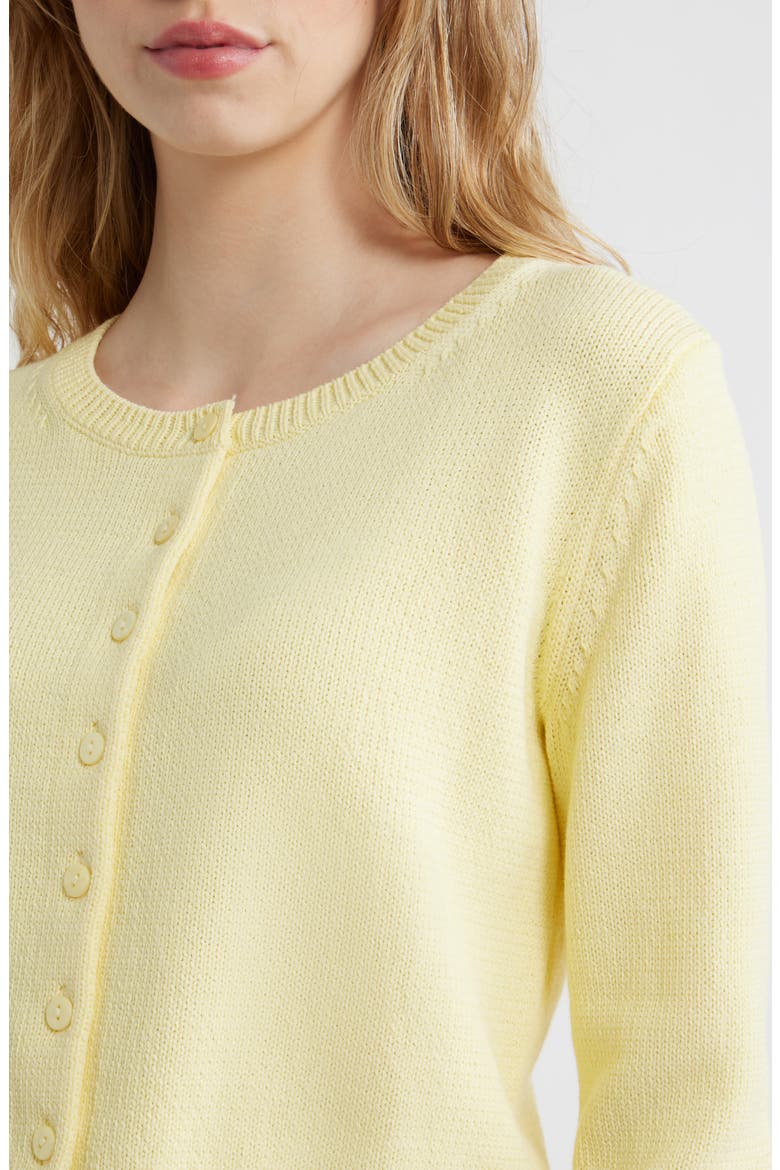 Clara Cotton Crewneck Cardigan, Alternate, color, PINEAPPLE