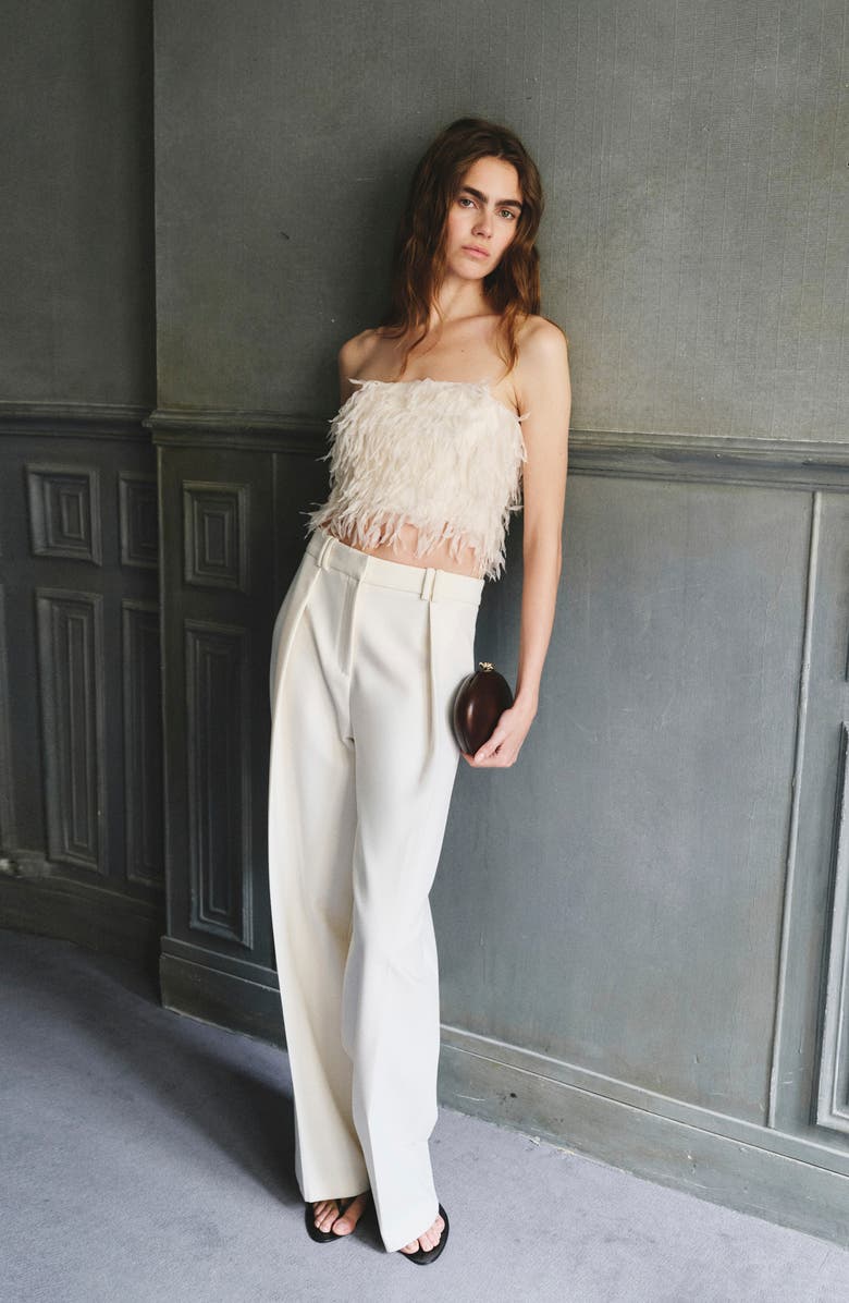 MANGO Textured Fringe Strapless Crop Top, Alternate, color, Vanilla