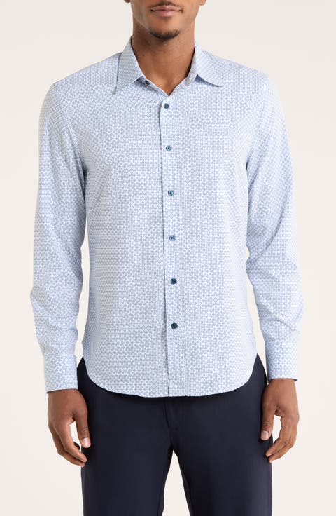 Geometric Print Slim Fit Performance Button-Up Shirt