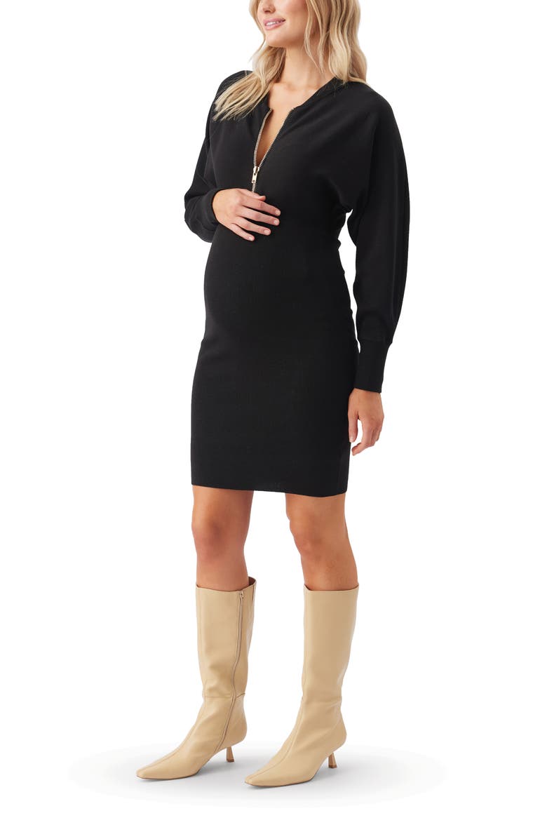 Ripe Maternity Zip Knit Nursing Dress, Alternate, color, Black