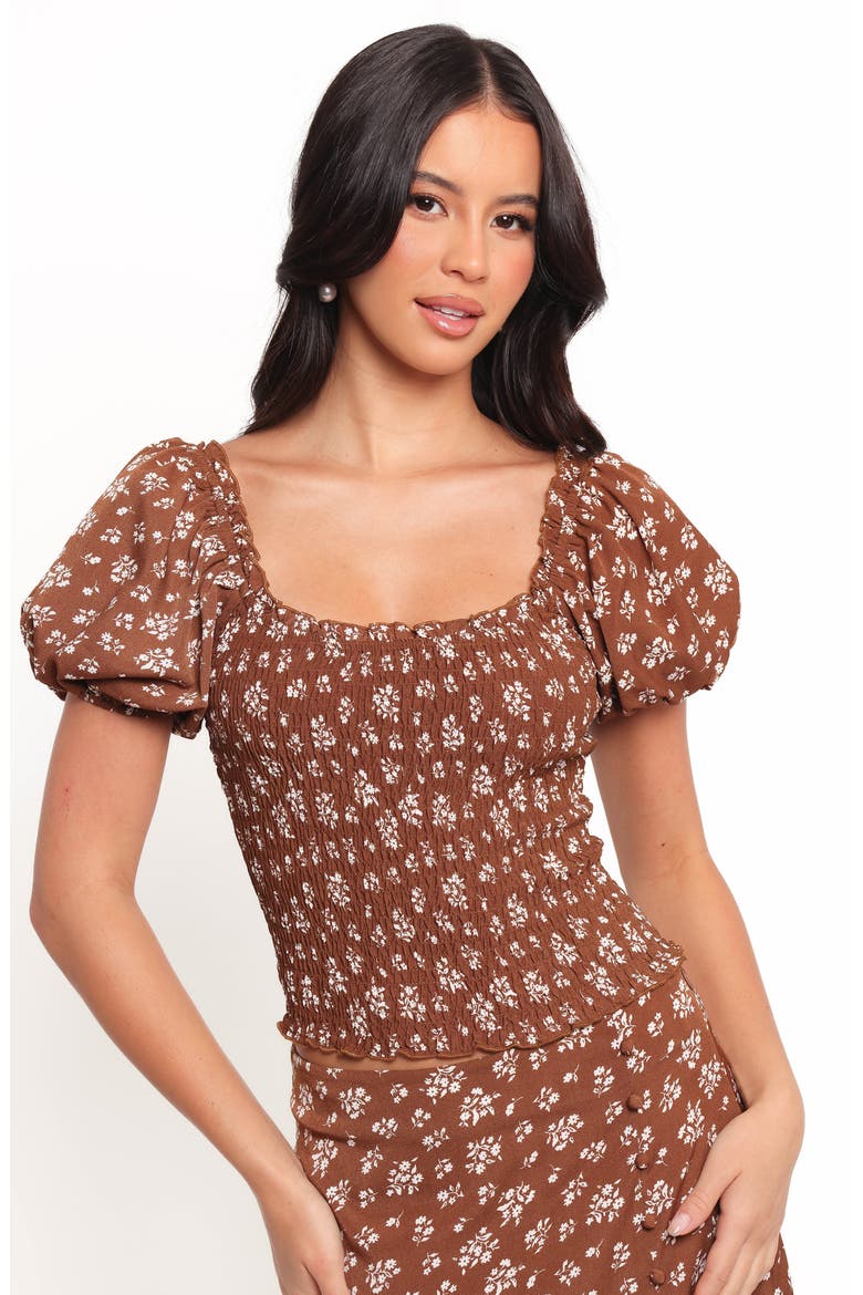 Zola Smocked Shirt & Maxi Skirt Set, Alternate, color, BROWN DITSY FLORAL