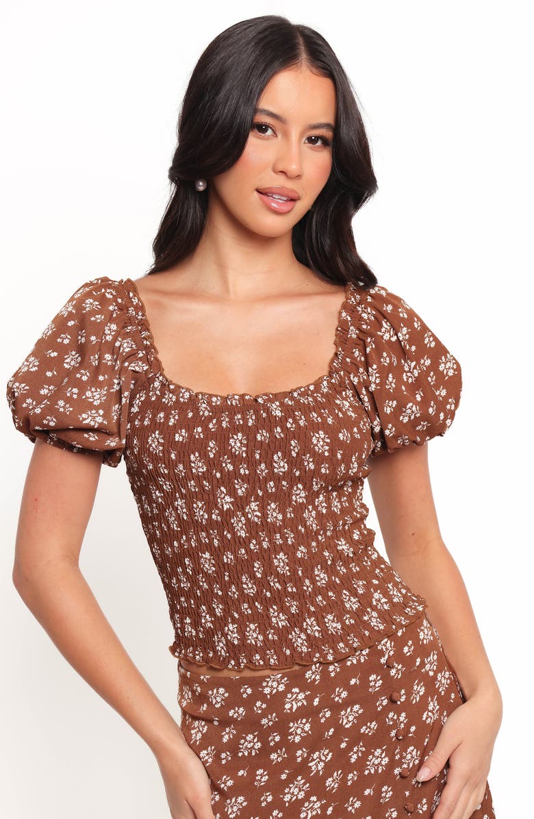 Petal & Pup Zola Smocked Shirt & Maxi Skirt Set, Alternate, color, Brown Ditsy Floral