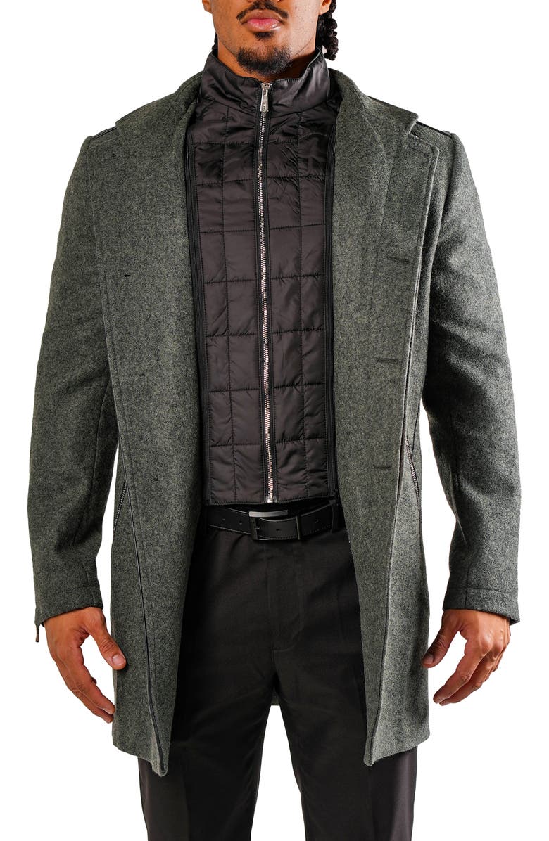 Maceoo Captainrussian Green Wool Blend Car Coat with Quilted Bib, Alternate, color, Green