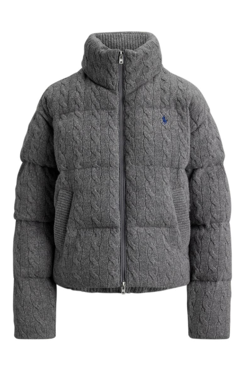 Cable Wool & Cashmere Puffer Jacket, Alternate, color, FLANNEL GREY HEATHER