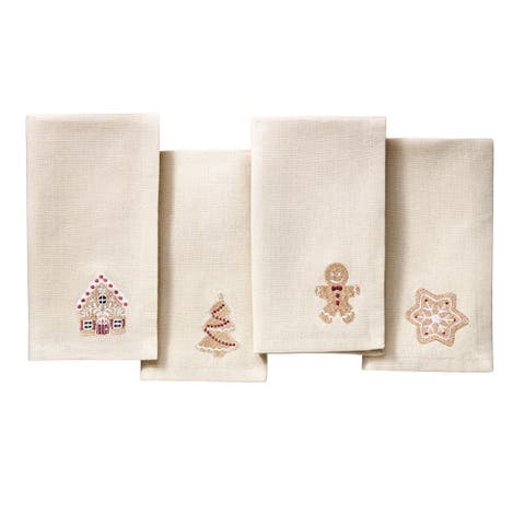 Gingerbread Bliss Embroidered Napkins Set of 4 Multicolor - 17"W x 17"L