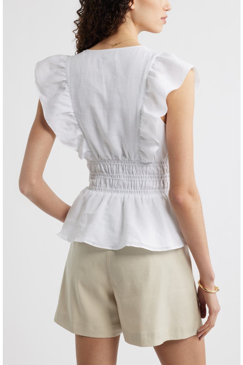 Smocked Waist Flutter Sleeve Peplum Top, Alternate, color, WHITE