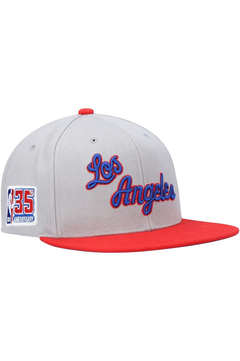 Men's Mitchell & Ness Gray Los Angeles Lakers Hardwood Classics 35th Anniversary Snapback Hat, Main, color, Gray