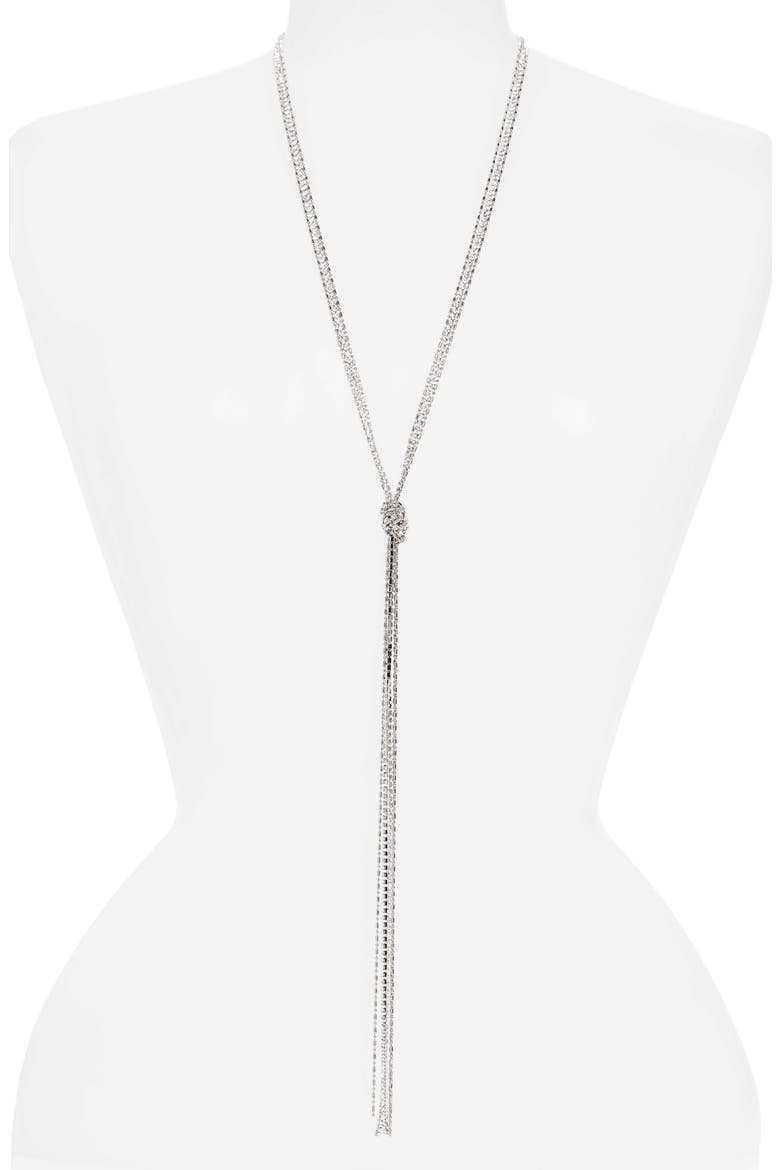 Long Knotted Rhinestone Chain Y-Necklace, Main, color, CLEAR- RHODIUM