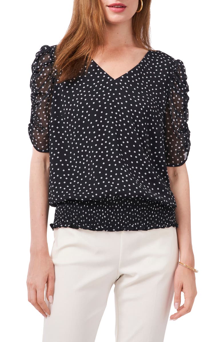 Chaus Ruched Sleeve Print Blouse, Main, color,