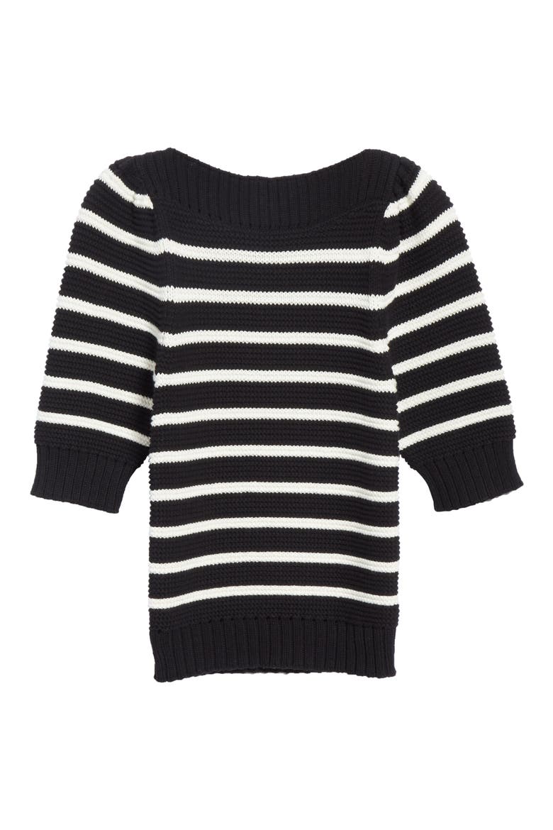 Puff Sleeve Stripe Sweater, Alternate, color, BLACK COMBO