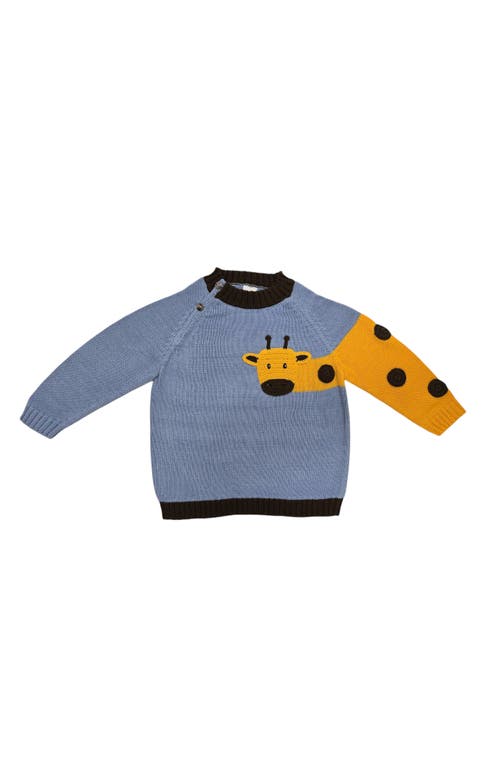 Melange Collection Giraffe Sweater In Blue And Yellow