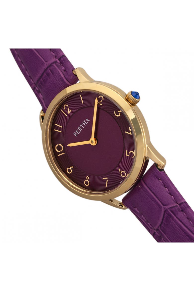 Abby Swiss Leather-Band Watch, Alternate, color, Gold/Fuchsia
