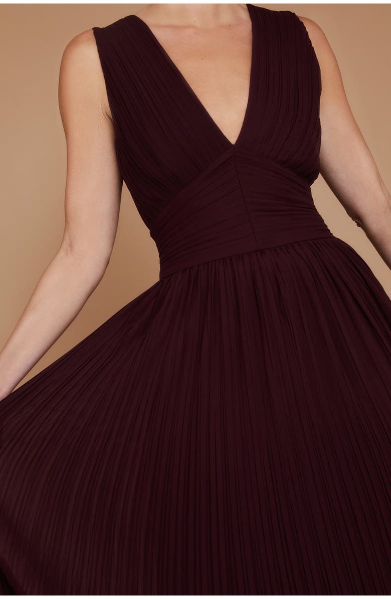 Six Stories Pleated Plunge Maxi Dress, Alternate, color, Wine