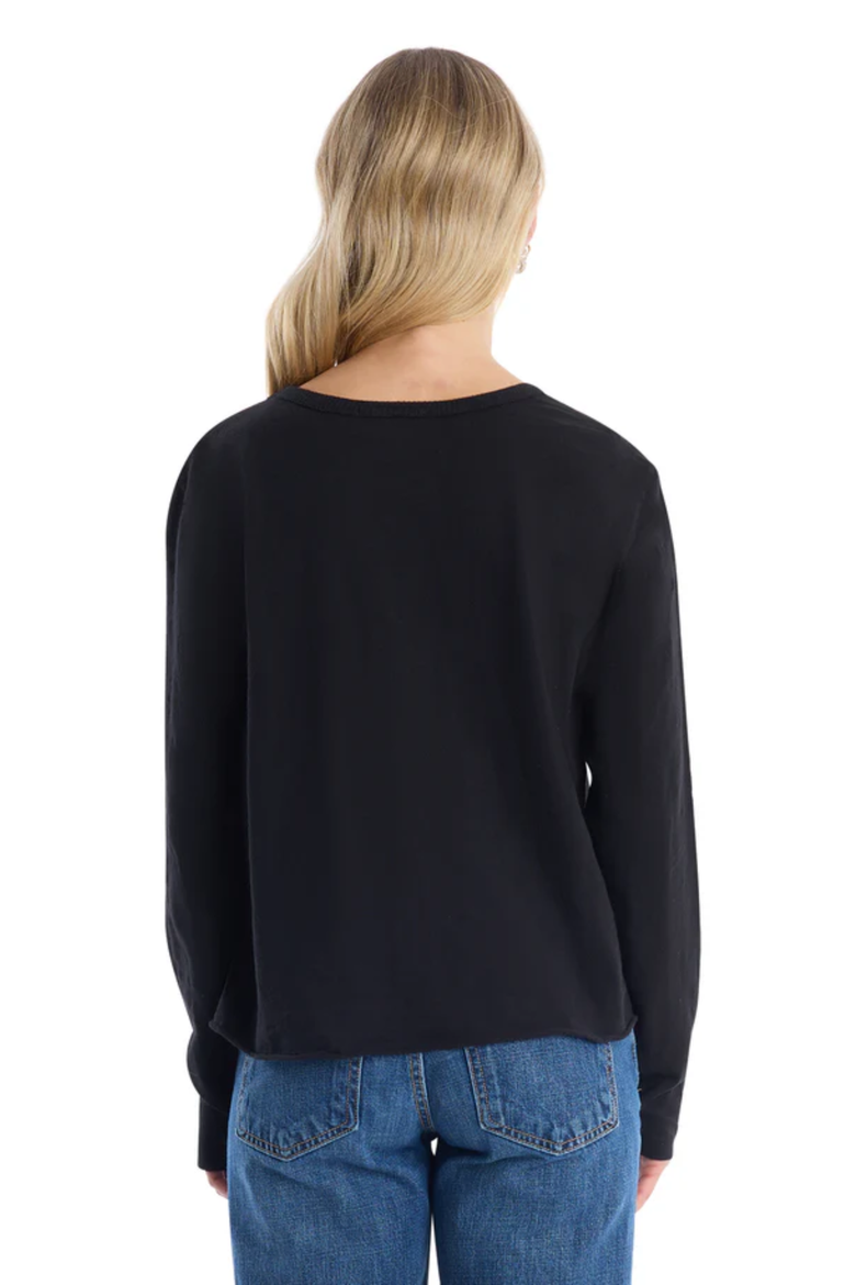 Long Sleeve Tee With Asymmetrical Hem & Button Detail, Alternate, color, Black
