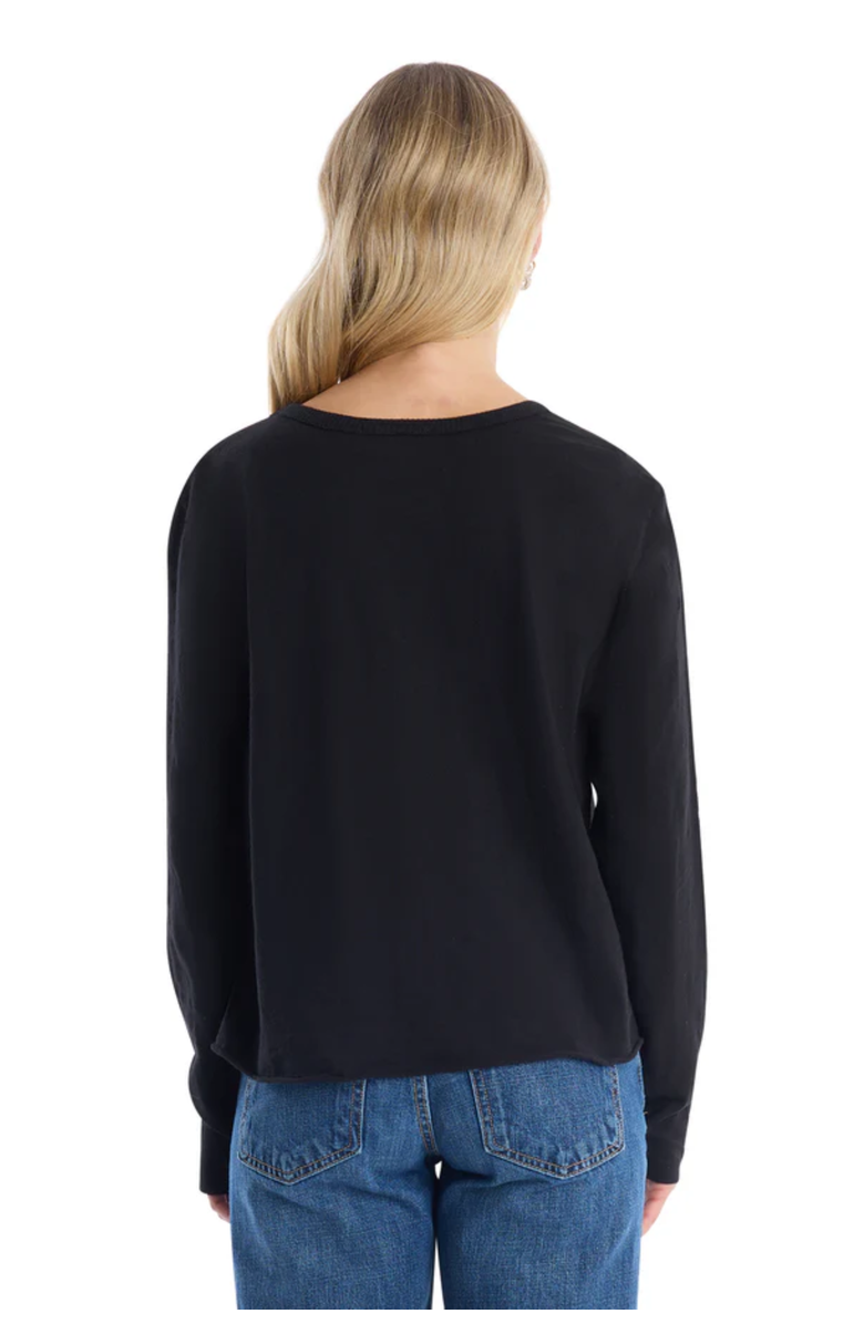 WILT Clothing Long Sleeve Henley Mock Double Layer Tee, Alternate, color, Black