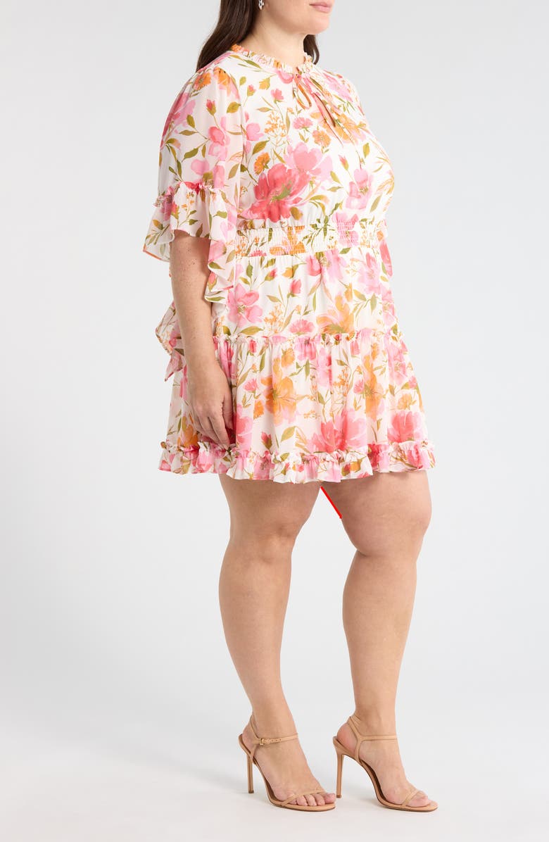 SUGARLIPS Maldonado Floral Ruffle Trim Dress, Alternate, color, White-Pink-Multi