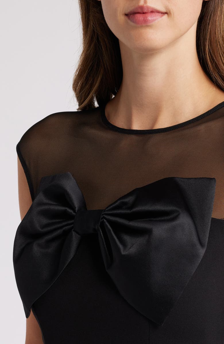 Eliza J Bow Mesh Yoke Sheath Dress, Alternate, color, Black