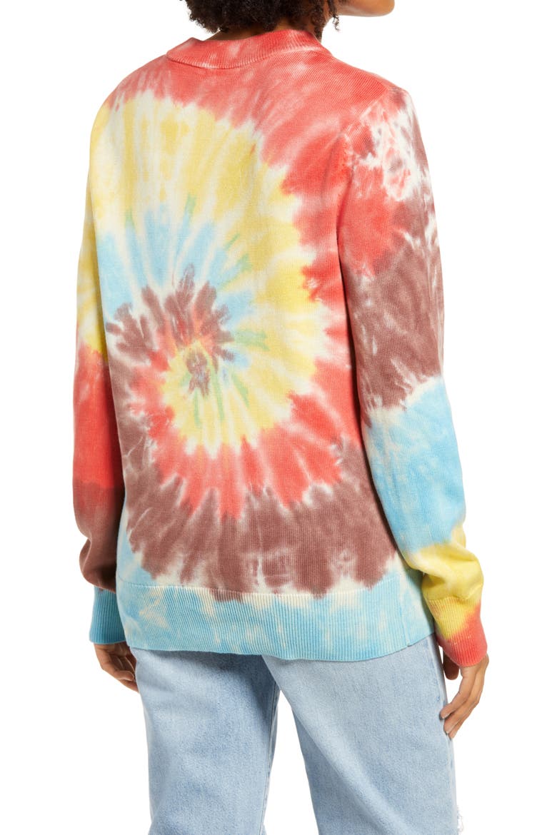 by BP. Gender Inclusive Tie Dye Crewneck Sweater, Alternate, color, RED MULTI TIE DYE