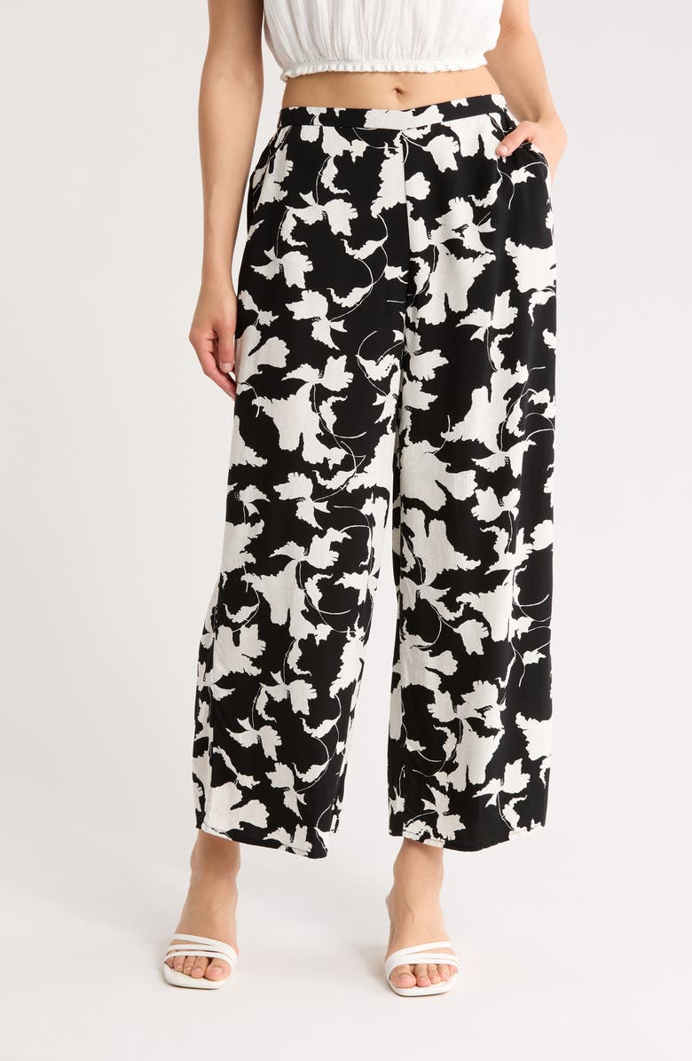 NORDSTROM RACK Printed Palazzo Pants, Main, color, Black- Ivory Terrace Floral