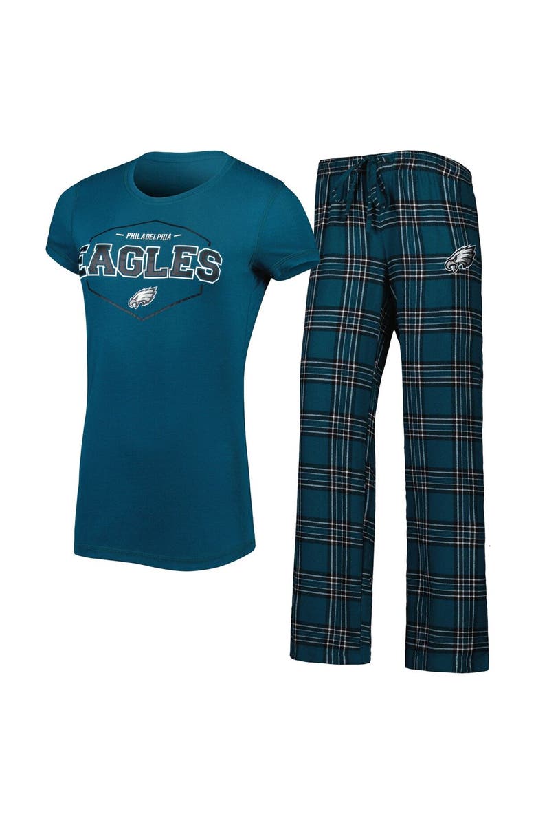 CONCEPTS SPORT Women's Concepts Sport Midnight Green/Black Philadelphia Eagles Plus Size Badge T-Shirt & Pants Sleep Set, Main, color, 