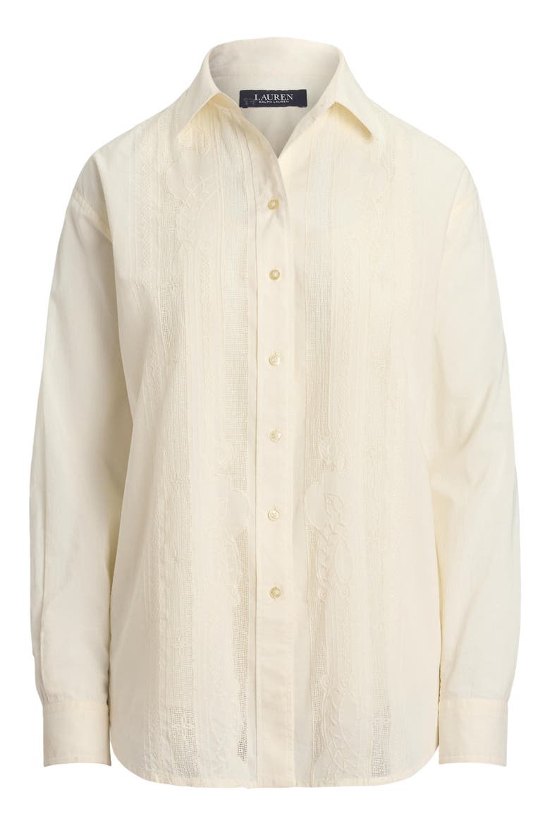 Lace Trim Cotton Voile Shirt, Alternate, color, MASCARPONE CREAM