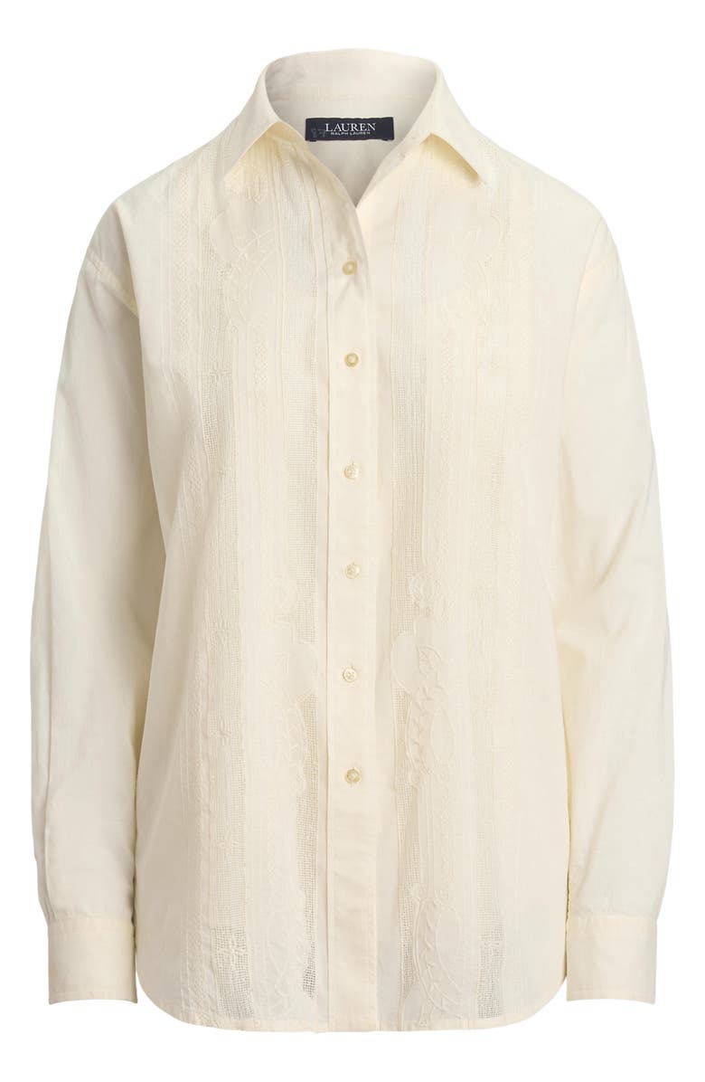 Lauren Ralph Lauren Lace Trim Cotton Voile Shirt, Alternate, color,