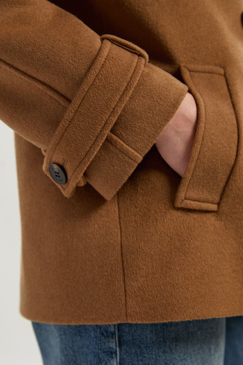 Brushed Wool Double Breasted Short Coat, Alternate, color, Camel