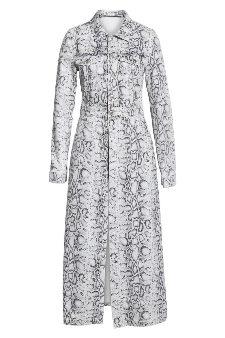 Python Print Denim Trench Coat, Alternate, color, FADED PYTHON