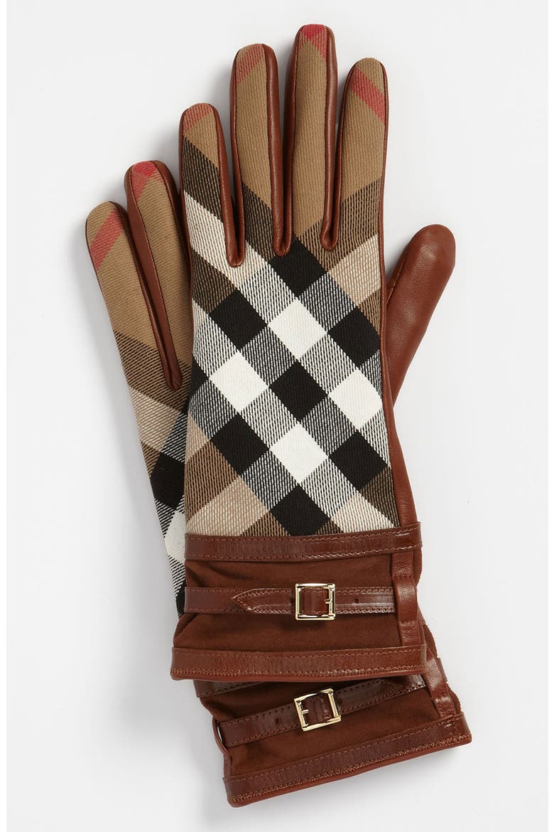 'House Check' Gloves, Main, color, DARK TAN