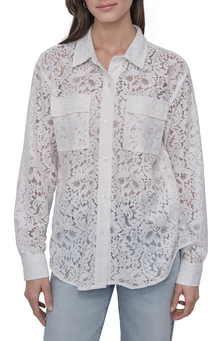 DKNY Jeans Lace Utility Shirt, Main, color, White