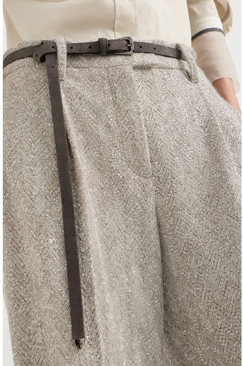 Dazzling chevron embroidery loose pleated trousers in sparkling mohair and wool, Alternate, color, Rope