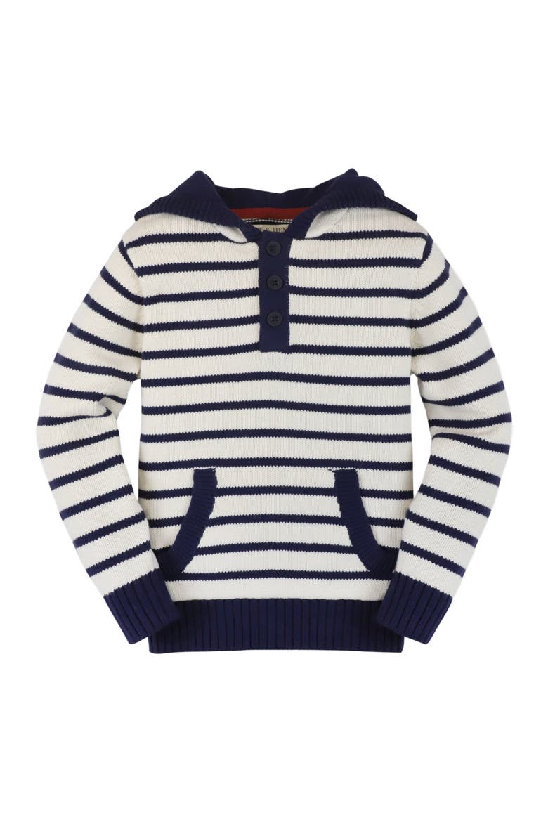 Boys' Organic Hooded Pullover Sweater, Kids, Main, color, Navy and White Stripe