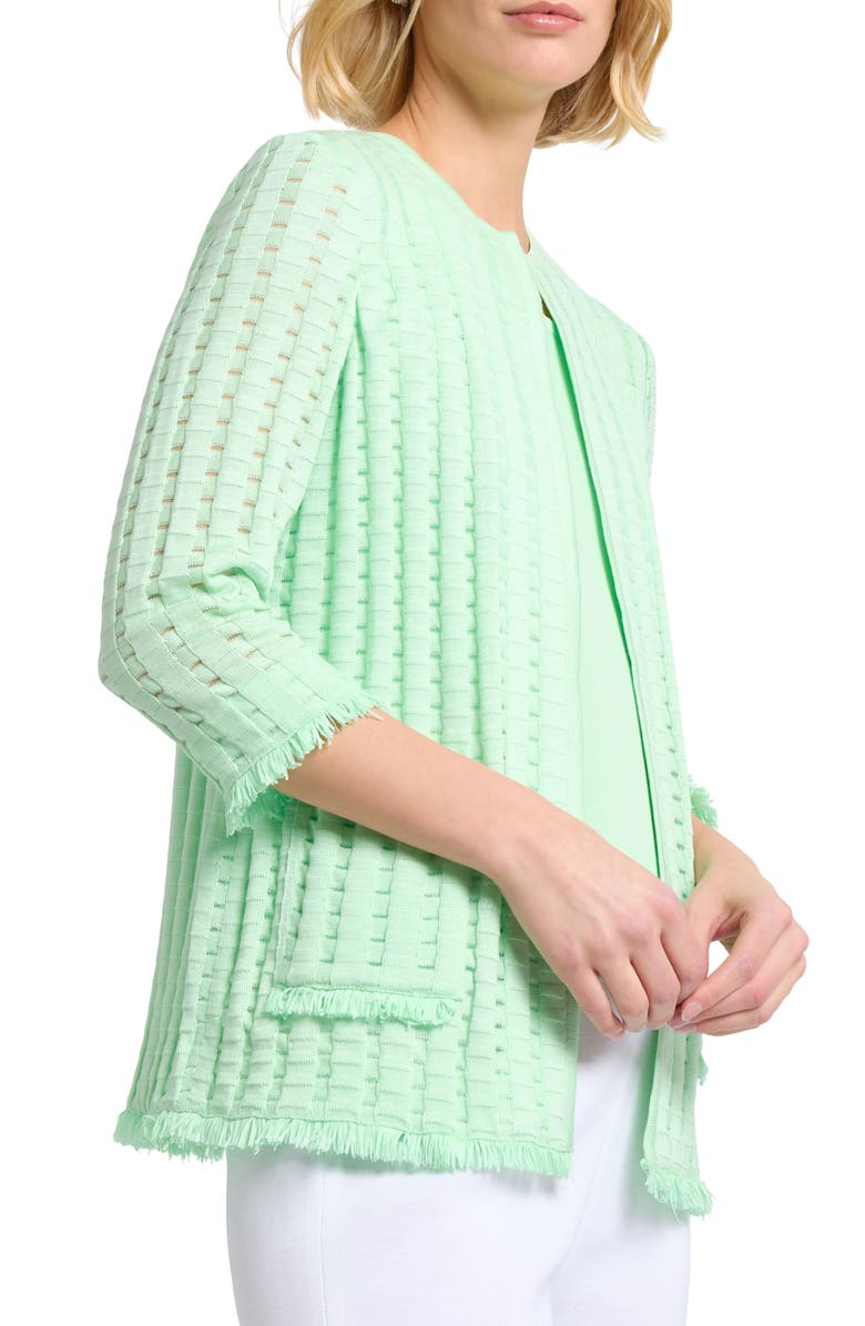 Misook Heritage Fringe Trim Tonal Burnout Knit Jacket, Alternate, color, Paradise Green