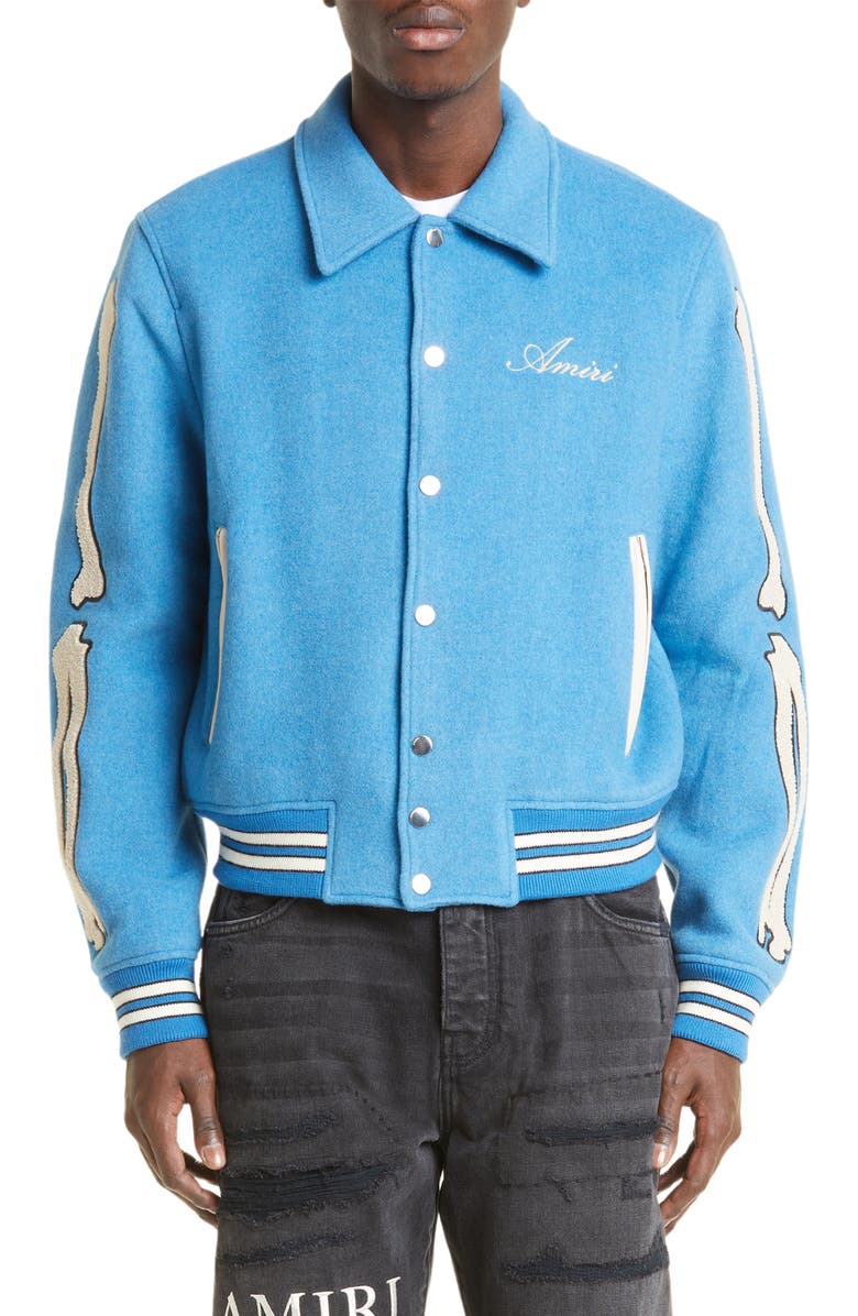 AMIRI Bones Wool Varsity Jacket, Main, color,