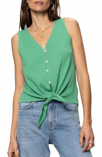 Sanctuary Vacation Textured Tie Front Button-Up Tank