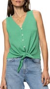 Sanctuary Vacation Textured Tie Front Button-Up Tank