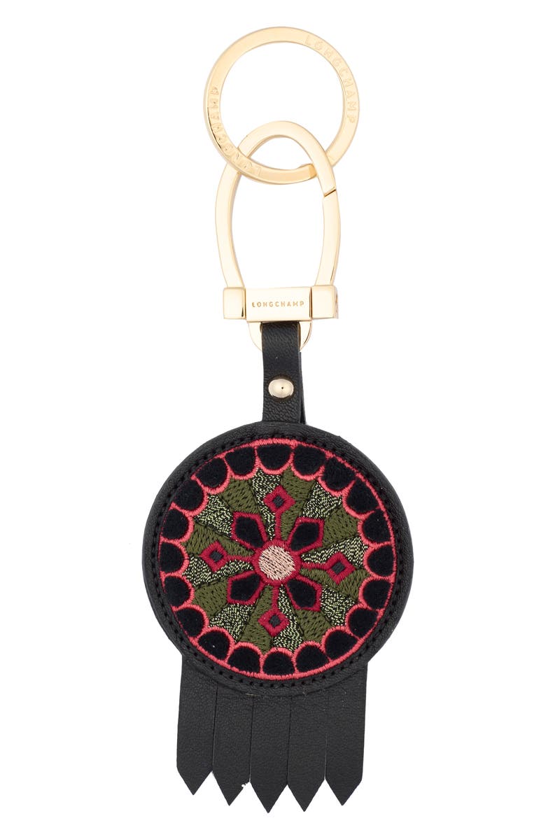 Longchamp Le Pliage Cuir Key Ring, Main, color, Black