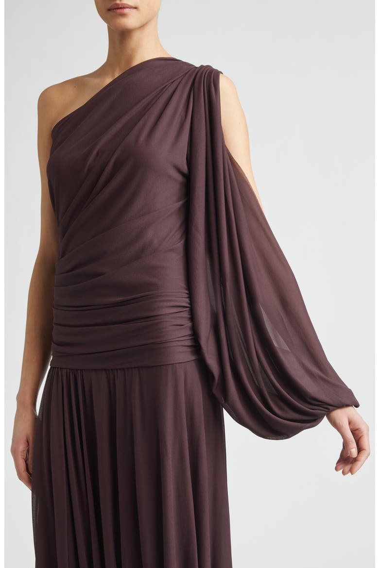 Gabri One-Shoulder Gauzy Pleated Jersey Gown, Alternate, color, AUBERGINE