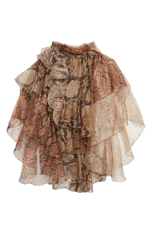 Zimmermann Memento Snakeskin Print Layered Chiffon Top In Brown
