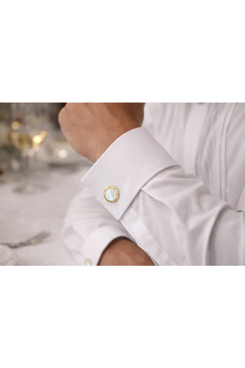 Rivet Etch Gemstone 18 Karat Gold Cufflinks, Alternate, color, Black