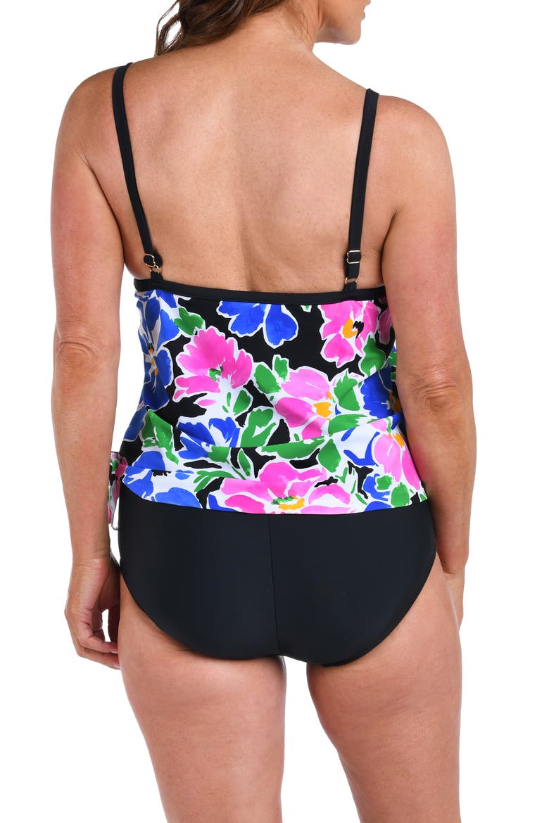 Summer Scoop Neck One-Piece Faux Tankini Swimsuit, Alternate, color, BLACK MULTI
