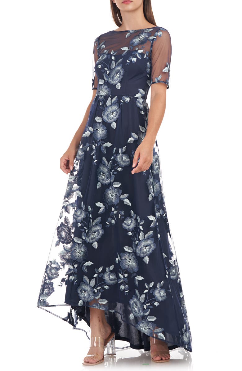 JS Collections Presley Floral Embroidered High-Low Gown, Alternate, color,