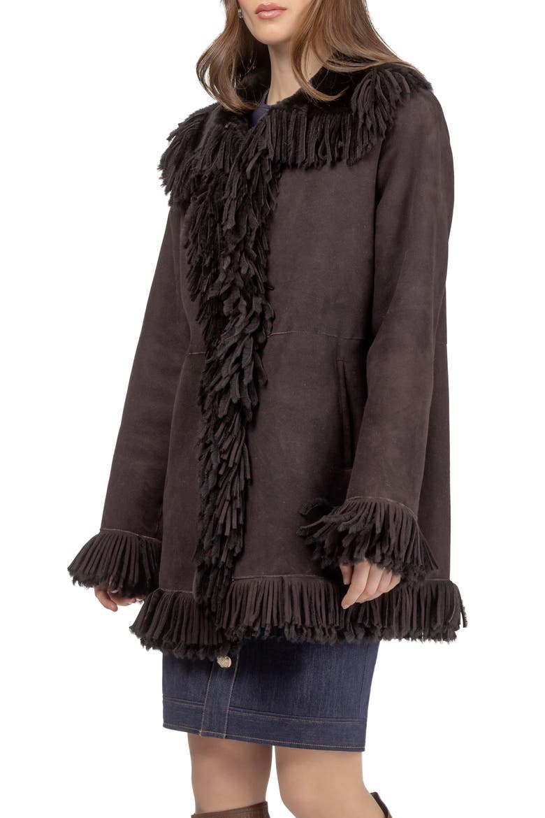 Genuine Shearling Lamb Jacket, Fringes, Alternate, color, Dark Brown