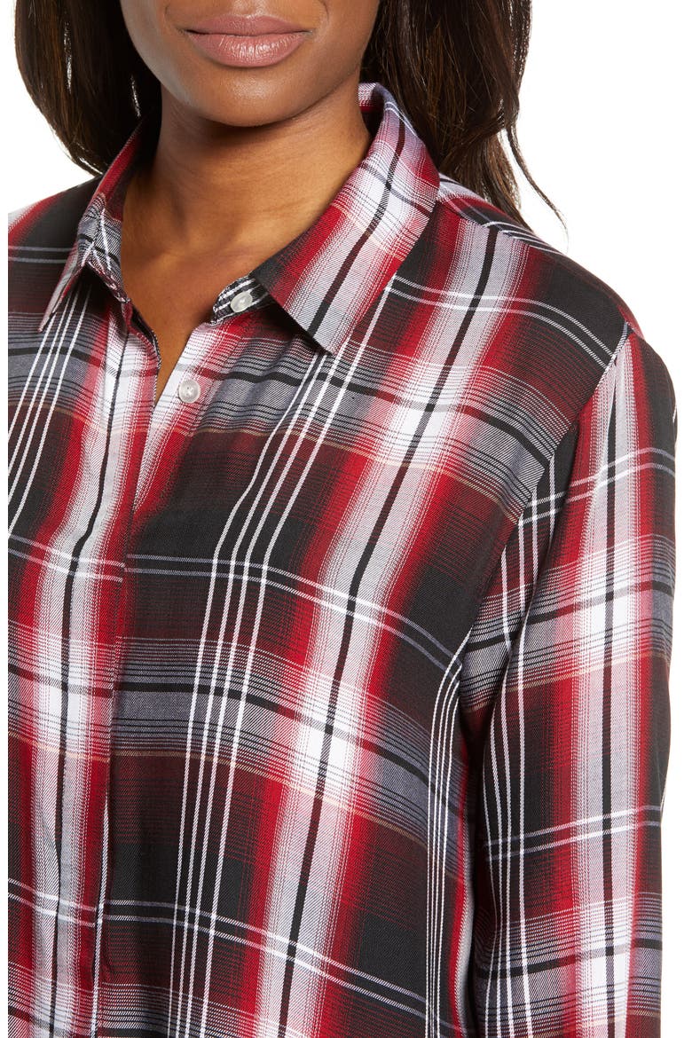 Plaid High Low Peplum Tunic Blouse, Alternate, color, RUST PLAID