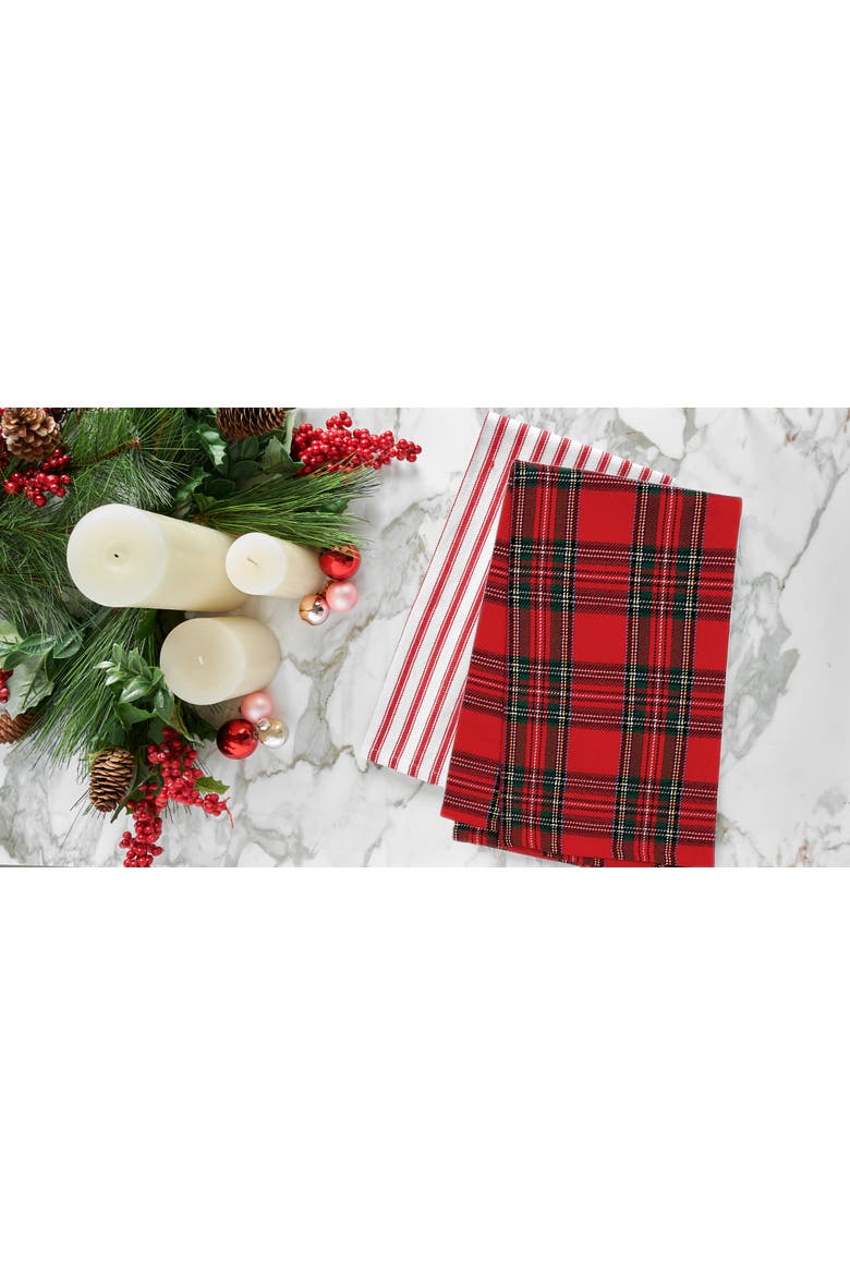 27" x 18" Arlington Plaid Lodge Cabin Everyday Holiday Christmas Woven Cotton Dish Kitchen Towel Decor Decoration, Alternate, color, Red